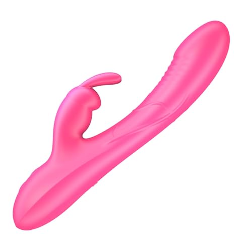 Consolador de Conejo para Punto G Vibrador Anal 2 en 1 con Función de Empuje y Potente Vibrador de Clítoris con 10 Modos de Vibración Juguete Sexual para Mujeres y Parejas (Rosa Rojo)