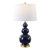 JONATHAN Y 27.5' Navy/Brass Gold Modern Ceramic Gourd Table Lamp for Living Room...