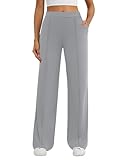 DLOODA Womens Dress Work Pants Business Casual Slacks Stretchy Wide Leg Trousers with Pockets High Waist Pull On Light Grey