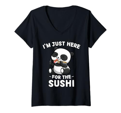Mujer Lindo panda kawaii estoy aquí para el sushi Camiseta Cuello V