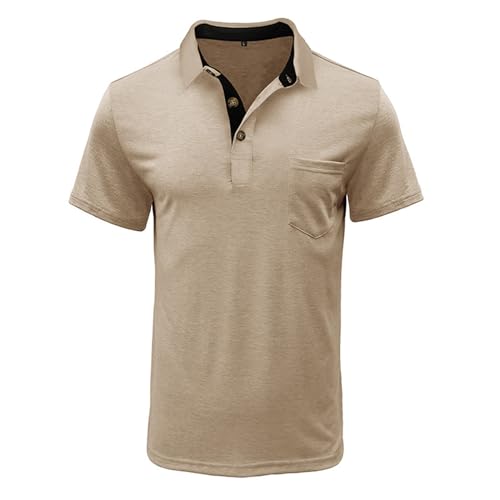 Image of Men's Short Sleeve Polo Shirts Buttons Collared T Shirts with Pocket | Moisture-Wicking,Soft Stretch Fabric, Lightweight,Structured Collar,Business Casual, Golf, Office,All-Day Comfort