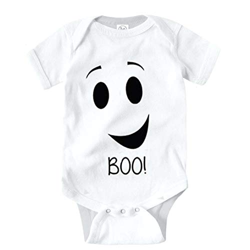 Southern Sisters Halloween Friendly Ghost Baby Clothes Romper with Boo Printed (Newborn) White