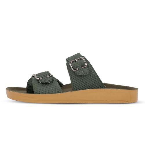 Image of Walkaroo Men's Double Buckle Slide Sandals|Open Toe Casual Flat Slippers,Adjustable Buckle Straps, Soft Cushioned Footbed, Fabric Upper,Lightweight Flexible Sole |Casual, Daily Wear, Home, Travel, Shopping&Comfortable Wear Sandals for Men's|WGR53044
