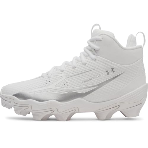 Under Armour Boys' Spotlight Hammer JR RM Football Cleats, (100) White/Metallic Silver/Metallic Silver, 3, US