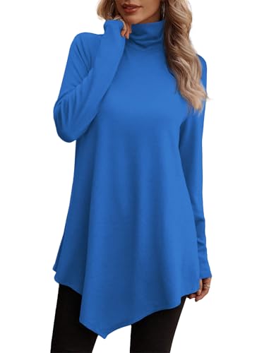 Image of JUSTFASHIONNOW Turtle Neck Shirts for Women Long Sleeve Fall Tunic Tops