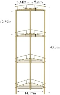 4 Tier Floor Standing Corner Shower Caddy Organizer Shelf with Hooks, Bathroom Shelves Stand Rack, Gold