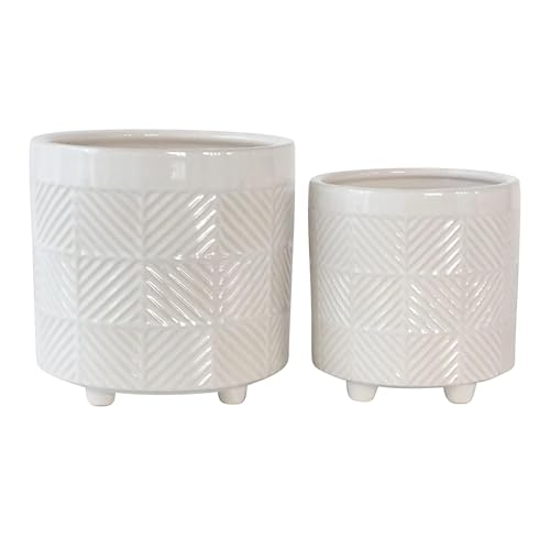 Set of 2 Ceramic Planter Pots – Indoor Planters for Plants, Patio Or Garden Outdoor Decor, Sculpted Petal Design – Home Decor, Ceramic Planters, Outdoor Planter – 8" & 7", White by Sagebrook Home - Used condition - US$23.94