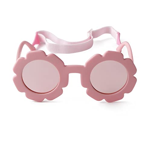 Flexiable Bendable Polarized Flower Baby Sunglasses with Straps for Newborn Infant Girls Boys Age 0-24 Months