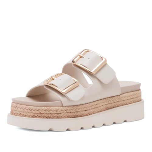 Image of Dsevht Raffia Platform Wedges Sandals for Women Espadrille Slide Sandal Adjustable Summer Woven Straw Crochet Cute Casual Beach Shoes