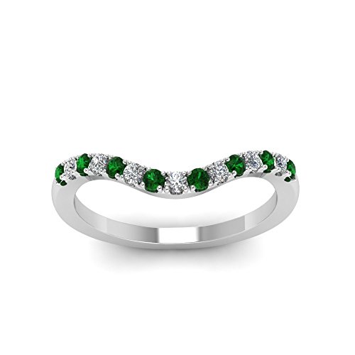 Gold & Diamonds Jewellery Emerald & White CZ Diamond 18k White Gold Over .925 Sterling Silver Curved Engagement Wedding Band Ring for Womens2