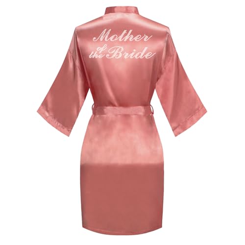Image of Women's Bride Bridesmaid Robes Short Satin One Size Silver Rhinestones Wedding Party Getting Ready Sleepwear