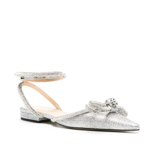 Arqa Double Bow Crystal Embellished Flats Women's Rhinestone Ankle Straps Ballet Flat Pointed Toe Bows Ballerina Shoes2