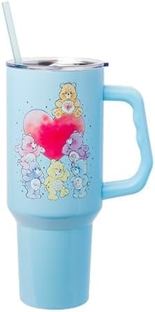 Image of Silver Buffalo Care Bears Watercolor Featuring Tenderheart, Grumpy, Funshine, Bedtime, and Share Bear Stainless Steel Tumbler with Handle and Straw, Fits in Standard Cup Holder, 40 Ounces(Pack of 12)