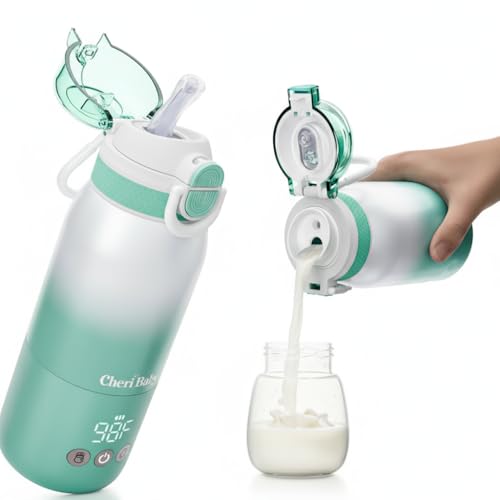 Image of CheriBaby Bottle Warmer for Travel — Novel Straw Lid, 80W Fast Heating, Dual Heating Modes for Breasmilk & Formula, 5 Temp Settings + Keep Warm, 12 Ounces Bottle Warmer On-The-Go Meet All-Day Needs