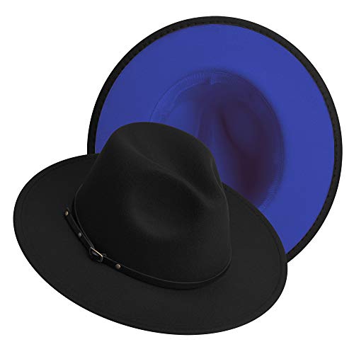 Image of Classic Fedora Hat Flat Top Hat Felt Pork Pie Hat Wide Brim Church Derby Cap for Women and Men