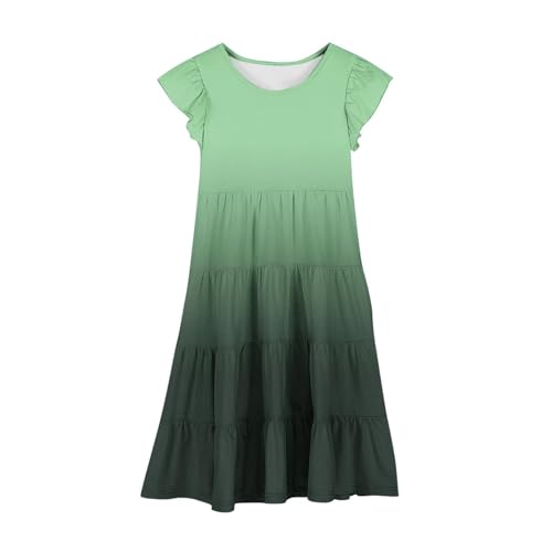 Teen Girls Gradient Casual Swing Dress Ruffle Sleeve Double Pleated Flowy Dresses Kids Short Knee Length Elegant Skirts2