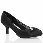 Women’s Satin Low Kitten Heel Court Shoes – Diamante Buckle Bridal Bridesmaid Prom Party Heels for Wedding-Black 8 UK