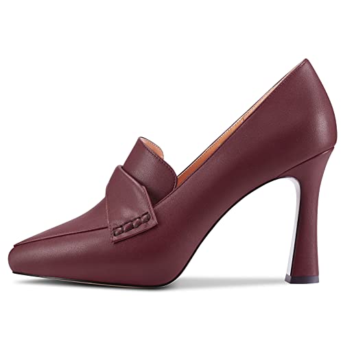 HEUIVZAR Womens Platform Chunky Block High Heel Closed Pointed Toe Shoes Slip On Shopping Dress Pumps Matte 4 Inch2