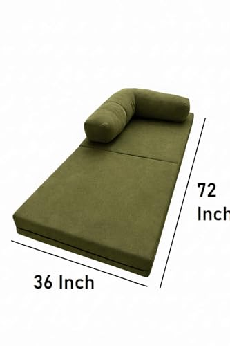 Image of Premium Boucle Fabric Sofa Cum Bed | Foldable Floor Sofa with Backrest | Convertible Single Bed | Space-Saving Furniture for Living Room & Bedroom,Olive Green