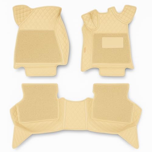 Image of KA10 7D Car Floor Mat for 3 | Custom Fitted | Premium PU Leather | 100% Waterproof, Zero-Dust, Shield Your Car Floor | Full Set with Grass | (Beige with Beige)