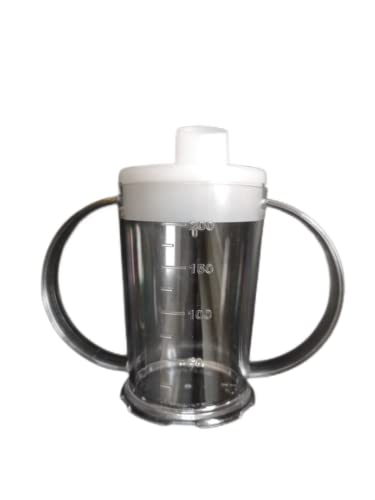 Vaso graduado con dos asas transparente con tapa - 200 ml - Alimentador para adultos - Ayudas para beber (boquilla ancha, 1 unidad) Cover