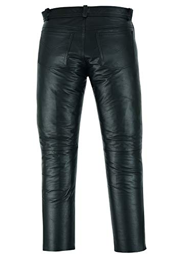 Leather Classic Fitted Motorcycle Black Trouser Pants for Men
