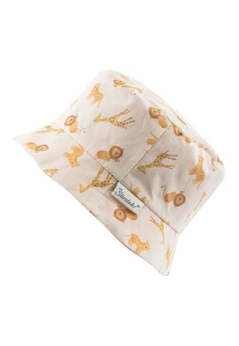 Sterntaler Wende Fischerhut Giraffen - Sommer Mütze mit Print aus Baumwolle - Wendeseite aus Musselin - UV-Schutz 50+ Sonnenkappe - Baby Kinder Kopfbedeckung- Natur, Größe 47