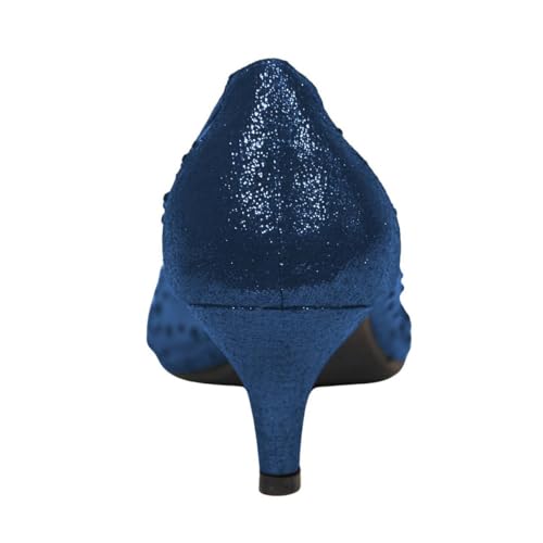 XYD Women's Pointed Closed Toe Slip On Graceful Mesh Pumps Rhinestone Studs Comfy Kitten Heels Shoes for Mother Brides Wedding Party4