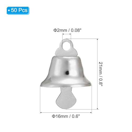 Patikil Mini Craft Bells - 50pcs 0.6" Metal Hanging Bells for DIY Party Wedding Decoration Silver - Image 2