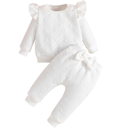 Yaopelky Conjunto de ropa de otoño e invierno para niñas pequeñas, sudadera de manga larga con pajarita (Blanco, 6-9 meses)