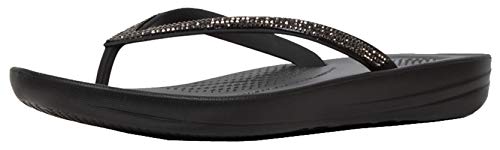 FitFlop Women's IQUSHION Sparkle Flip-Flop, Black, US08 M US