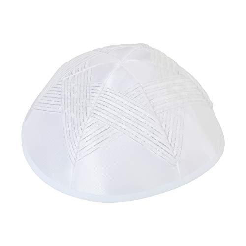 KIPPIK Star Of David Kippah Hat For Men & Kids –Beautifully Satin, Breathable, Comfy, Soft, Yamaka Kippa –For Celebrating, Studying (Silver star whaite kippah)