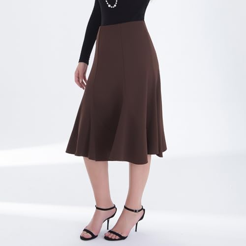 Women's High Waisted Skirts Business Casual Dress Office Work A Line Dress Trendy Patchwork Stretchy Pleated Skirt2