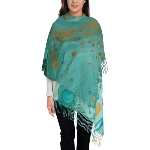 Écharpe tendance sensation cachemire douce imprimé marbre de luxe avec pompons Taille unique