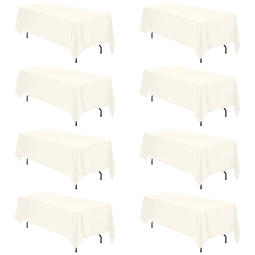 Image of BRILLMAX 8 Pack Ivory Tablecloths 70x120 Inch for 6-8ft Rectangle Tables | 150 GSM Polyester Fabric, Universal Fit, Water, Stain & Wrinkle Resistant Cloth Cover for Wedding Reception Banquet Party