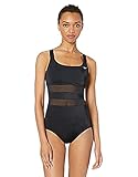 Nike Swim Women's Standard Mesh Solid Edge V-Back One Piece Swimsuit, Black, Large