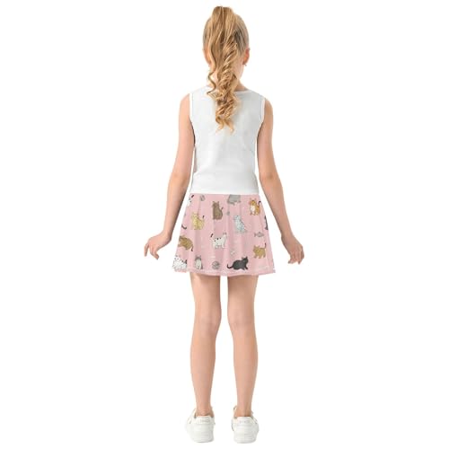 linqin Cartooon Cats Girls Tennis Skirts with Shorts Flowy Golf Skirts for Little Girls Kids Pleated Skort with Pockets4