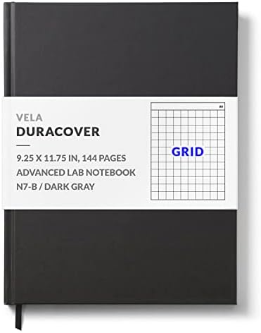 Vela Sciences N7-B Expanded DuraCover Lab Notebook, 9.25 x 11.75 in (23.5 x 30 cm), 144 Pages, Gray Saturated Weave, Permanent Bound, 70lb Heavyweight Paper (1-Pack, Grid)