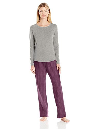 Calvin Klein Women's Sleepwear Set, Grey Heather/Minimal Stripe, Small