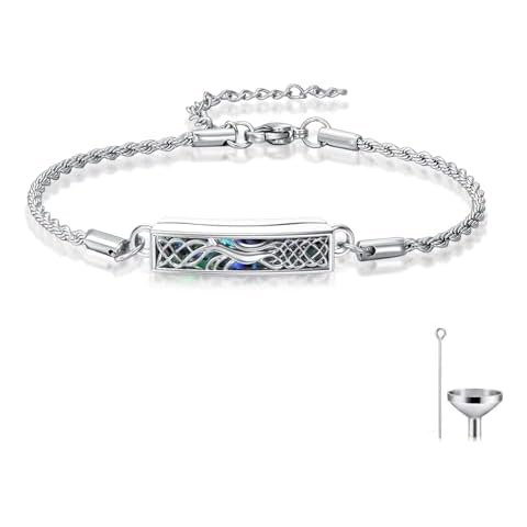 Flpruy Tree of Life Celtic Urn Bracelet for Ashes 925 Sterling Silver Abalone Shell Tree of Life Celtic Cremation Jewelry for Ashes Keepsake Locket Bracelet for Women Human Pet Cover