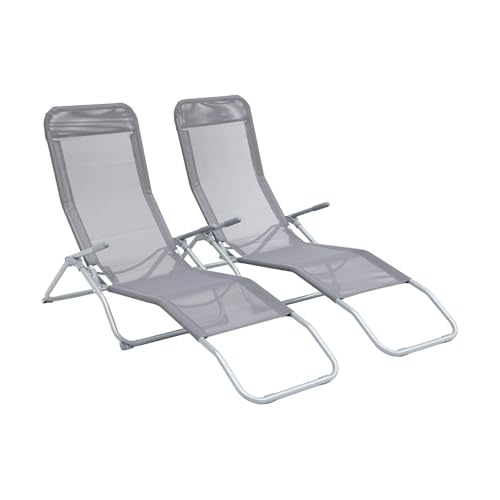 Alice's Garden - Lot de 2 Bains de Soleil pliants - Levito Gris Anthracite - Transats textilène 2 Positions. chaises Longues