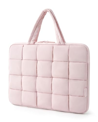 BAGSMART 13-14 Inch Laptop Case Portable Puffy Laptop Sleeve with Handle Compatible with MacBook Air/Pro 13.3 13.6 Inch M4 M3 M2 M1 Computer Sleeve Fitted with Dell HP Pink