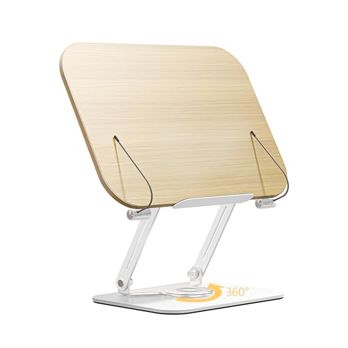 Gxdamxz Soporte para Libros de Madera, Atril Partituras/Revistero/Lectura Plegable con Base Giratoria 360°, Versátil