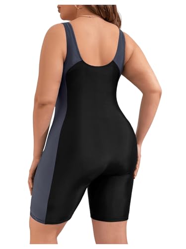 Floerns Women's Plus Size One Piece Swimsuit Colorblock Scoop Neck Shorts Monokini2