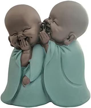 FJXQTCXD Laughing Buddha Statue,Siamese Buddha Sculptures Hand-Carved Buddha Statue Resin Cute Small Monk Figurine for Home Office Car Decors Gift Crafts