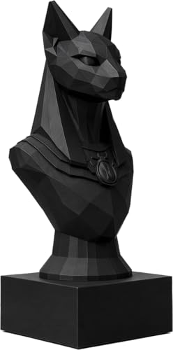 Estatua Bastet Decorativa 25 cm – Busto Diosa Egipcia Gato Negro Low Poly – Escultura Moderna Estilo Geométrico – Decoración Hogar...