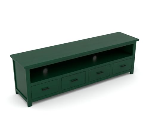 Image of Sheesham Solid Wood TV Cabinet for Living Room | Handcrafted Wooden TV Unit with Storage | Elegant Entertainment Stand for Modern Homes (4 Drawer Tv Cabinet, Green)