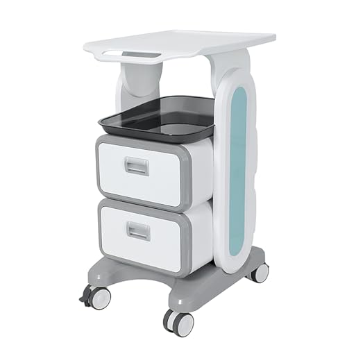 Carrello dentale, carrello medico mobile con 2 cassetti, carrello clinico per casa, ospedale e ufficio, 44 x 44 x 76 cm