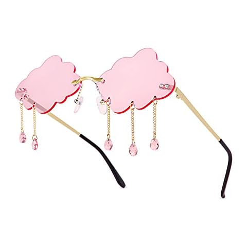ayigu Rimless Cloud Sunglasses for Women Men Tassel Cute Sunglasses Fashion Vintage Cloud Shaped Glasses 90s Disco Glasses Cover