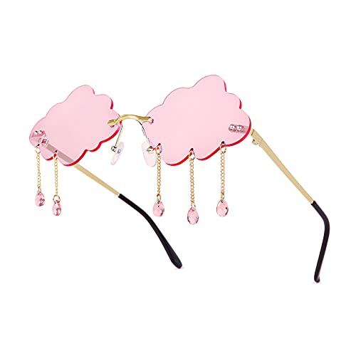 ayigu Rimless Cloud Sunglasses for Women Men Tassel Cute Sunglasses Fashion Vintage Cloud Shaped Glasses 90s Disco Glasses